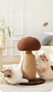 Close-up of mushroom cat scratcher with natural sisal rope texture and stable base detail