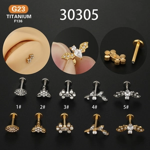 Titanium Steel Zirconia Labret Stud Internally Threaded Flat Back Piercing Jewelry For Lip Ear Cartilage Tragus Helix