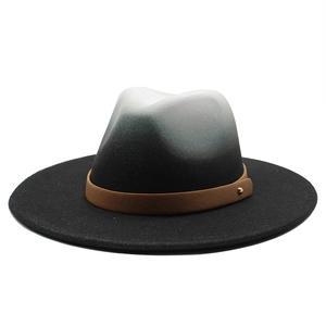 Ombre Gradient Wide Brim Fedora Jazz Hat Wool Felt British Style Vintage With Leather Band And Metal Rivet For Men Women
