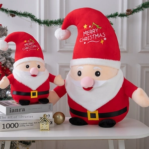 Plush Santa Claus doll set with Merry Christmas embroidery for holiday gift decor