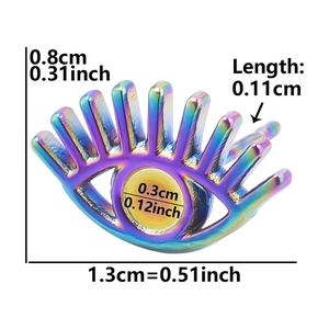 Detailed size chart for rainbow stainless steel eye-shaped stud earring in cm and inches