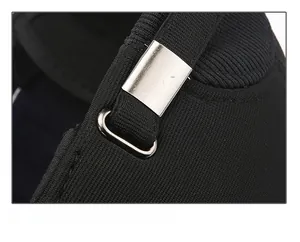 Detailed close-up of the adjustable silver metal buckle on a black winter baseball cap