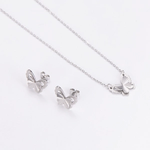 Exquisite double-layer stainless steel butterfly necklace and earrings jewelry set for women