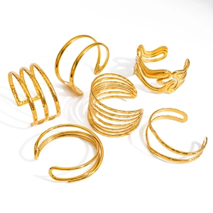 Set of 6 gold irregular multilayer hollow open bangles in vintage stainless steel style