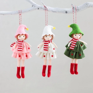 Christmas Angel Doll Hanging Ornament Plush Fabric Fairy With Star Hat Striped Scarf For Xmas Tree Decor Home Party