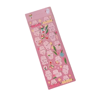 Cute pink laser stickers featuring white rabbits and tulips for DIY decoration