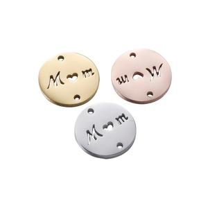 Round titanium steel DIY pendants with MOM heart cutout in gold, silver, and rose gold