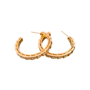 Elegant gold snake-scale hoop earrings with shimmering zircons in a luxury design