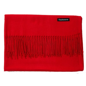 Classic red cashmere scarf with fringe tassels for women in a flat lay display