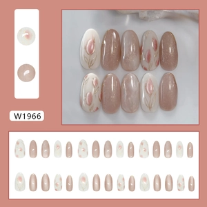 Press on nails set with reddish brown cat eye tulip patterns and shimmer powder