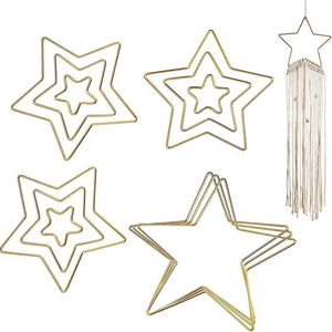 Golden star-shaped metal wire wreath frames in various sizes for DIY floral crafts