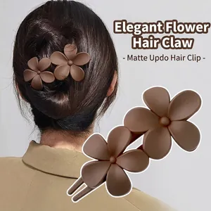 Matte Acrylic Flower Hair Clip Double Blossom Duckbill Hairpins Elegant Back Head Styling Accessory For Women Girls