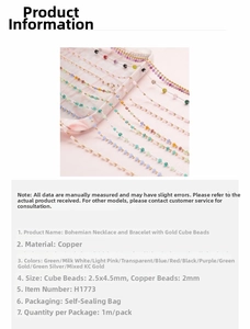 Detail view of colorful bohemian copper bead chain with 2.5x4.5mm cube and round beads