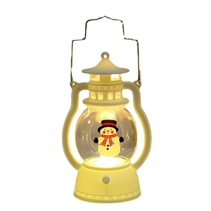 LED Christmas snowman lantern with warm yellow light and white plastic frame