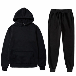 Classic black hooded sweatshirt and matching jogger pants set in premium cotton knit