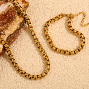 18K Gold Plated Stainless Steel Snake Chain Necklace Bracelet For Women Hip Hop Chic Geometric Round Box Chain Jewelry