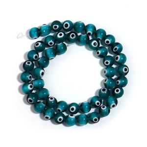 Deep teal millefiori glass evil eye round beads for DIY jewelry making