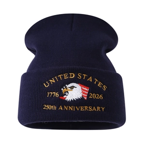 United States 250th Anniversary navy beanie with eagle embroidery and 1776-2026 text