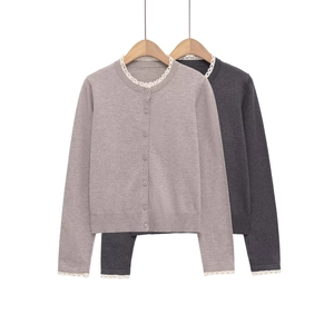 Cardigan En Tricot Pour Femmes Pull À Manches Longues Col Rond Dentelle Boutonné Style Français Décontracté