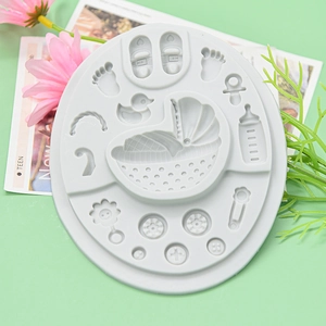 Baby Shower Silicone Mold For Fondant Cake Decoration Stroller Shoes Bottle Shapes Sugarcraft Tools Party DIY Baking