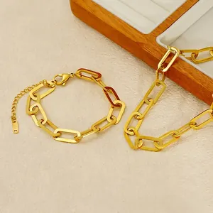 Minimalist Paperclip Chain Necklace And Bracelet 18K Gold Plated 304 Stainless Steel Fashion Jewelry For Women