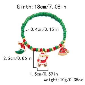 Christmas beaded bracelet with Santa Claus and moon charms including size measurements