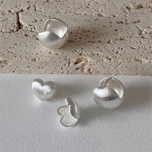 Minimalist 925 sterling silver brushed heart and ball stud earrings in silver finish