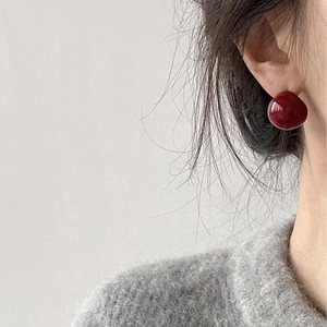Vintage Wine Red Cherry Round Ball Stud Earrings For Women Copper Electroplated Enamel Glaze Sweet Minimalist Jewelry Gift