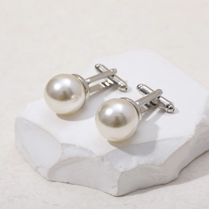 Classic Alloy Artificial Pearl Cufflinks For Men Shirt Business Wedding Formal Geometric Round Cuff Links Jewelry Gift