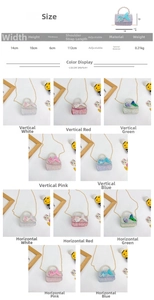 Size chart for sequin mermaid princess bag with pearl handle and measurements