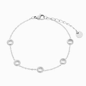 Silver stainless steel bracelet with five round clear zircons for women fashion jewelry