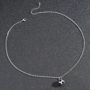 3D soccer ball pendant necklace in silver stainless steel with adjustable lobster clasp