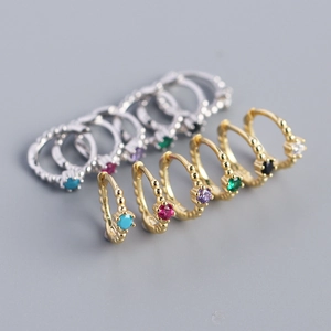 Beaded Huggie Hoop Earrings With 925 Sterling Silver Earring Post Colorful Round Zircon INS Style Minimalist Jewelry