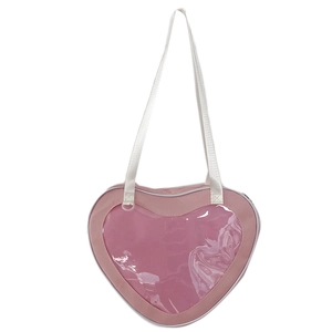 Pink heart-shaped clear ita bag with adjustable white strap for dolls and JK uniforms