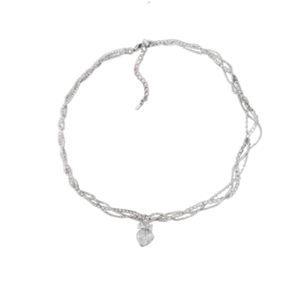 Multilayer silver necklace with sparkling heart pendant and cubic zirconia details