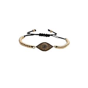 Adjustable evil eye charm bracelet with gold beads and colorful zircon inlays