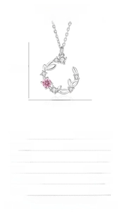 Detailed S925 silver necklace dimensions with floral crescent moon pendant size 12.4x11.5mm