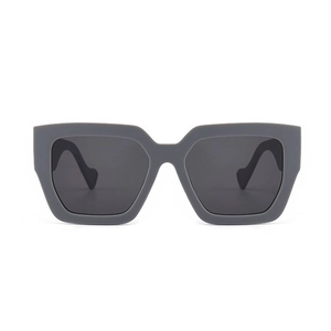 Fashionable matte grey square oversized sunglasses with dark lenses for women