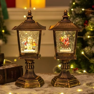 Vintage bronze Christmas street lamp ornaments with snowman and Santa Claus scenes