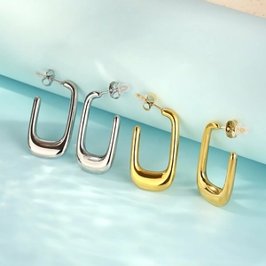 Minimalist U-Shaped Hoop Earrings Polished Hollow Stainless Steel Geometric Ear Studs French Style Jewelry For Women