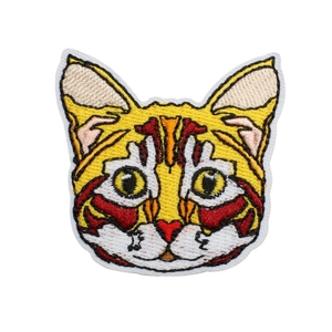 Cute yellow cat head embroidered patch for clothing and bags with detailed texture