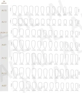 Size chart showing width and length for 24 pieces of minimalist press-on nails