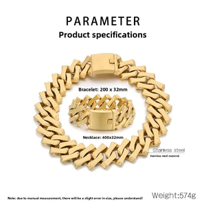 Spécifications de l'ensemble collier et bracelet gourmette épaisse en acier doré
