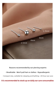 Macro shot of S925 sterling silver ball earrings in four sizes: 1.5mm to 4mm
