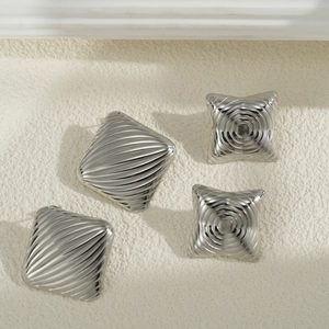 Square silver stainless steel stud earrings with starfish texture and metallic finish