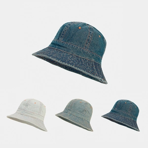 Chapeau Bob Vintage Denim Lavé Bord Large Avec Coutures Contrastées Respirant Rétro Pêcheur Casquette Solaire Hommes Femmes