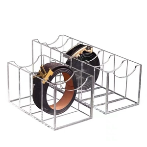 Clear acrylic belt organizer with six compartments for home storage and accessories display