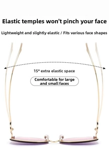 Detail view of flexible metal temples showing 15-degree elastic space on sunglasses