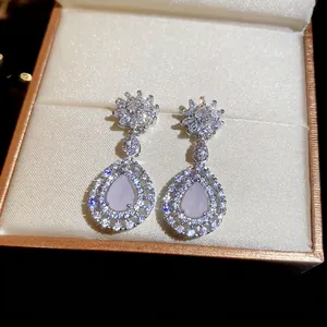 Boucles D'oreilles Pendantes Élégantes En Forme De Fleur Et Larme Avec Tige En Argent Sterling 925 Cuivre Zircon Rose