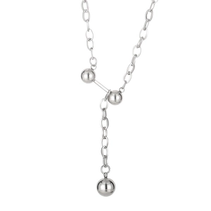 Collier en Y argenté avec billes géométriques en métal sur une chaîne O chic